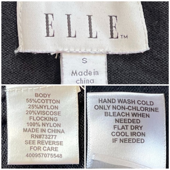 ELLE Sweater Fitted Flocked Lace Heart Black Pink Valentines Pullover Small S - Picture 6 of 11